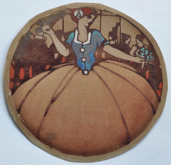 Item #4633 Woman in a Decorative Dress 1917. Harold Herbert.
