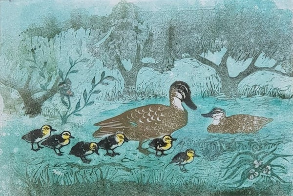 Item #4646 Pacific Black Duck with Chicks. Joyce Meier.