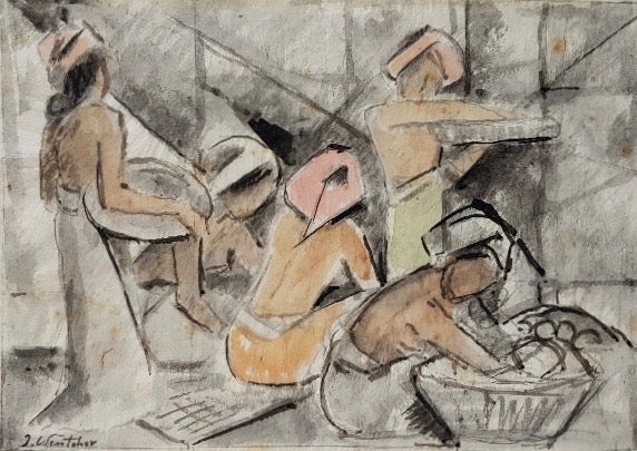 Item #4657 Balinese Women Washing. Julius Wentcher.
