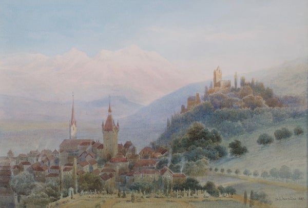 Item #4729 Dusk, Baden in Aargau, Switzerland 1889. Nicholas Chevalier.