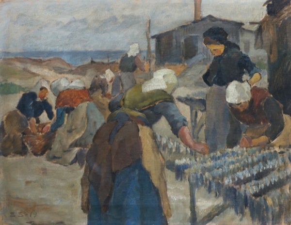 Item #4756 Drying the Herring 1919. Soren Christian Sorensen.