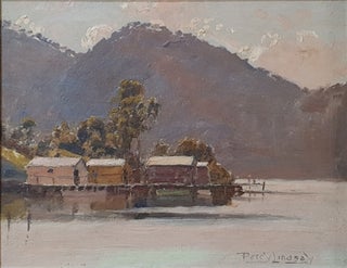Item #4763 Boathouses on the Hawkesbury. Percy Lindsay