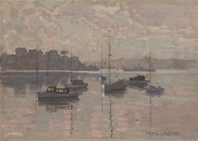 Item #477 Moored Boats, Berry's Bay. Percy Lindsay.
