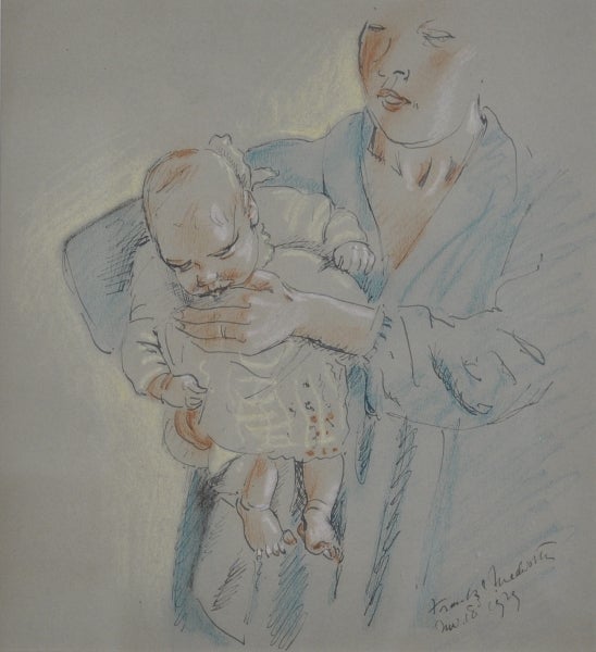 Item #5070 The Artists Wife and Son 1929. Frank Medworth.