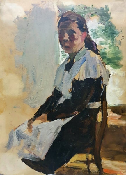 Item #5211 Study, Seated Girl 1954. Vasili Rudnev.