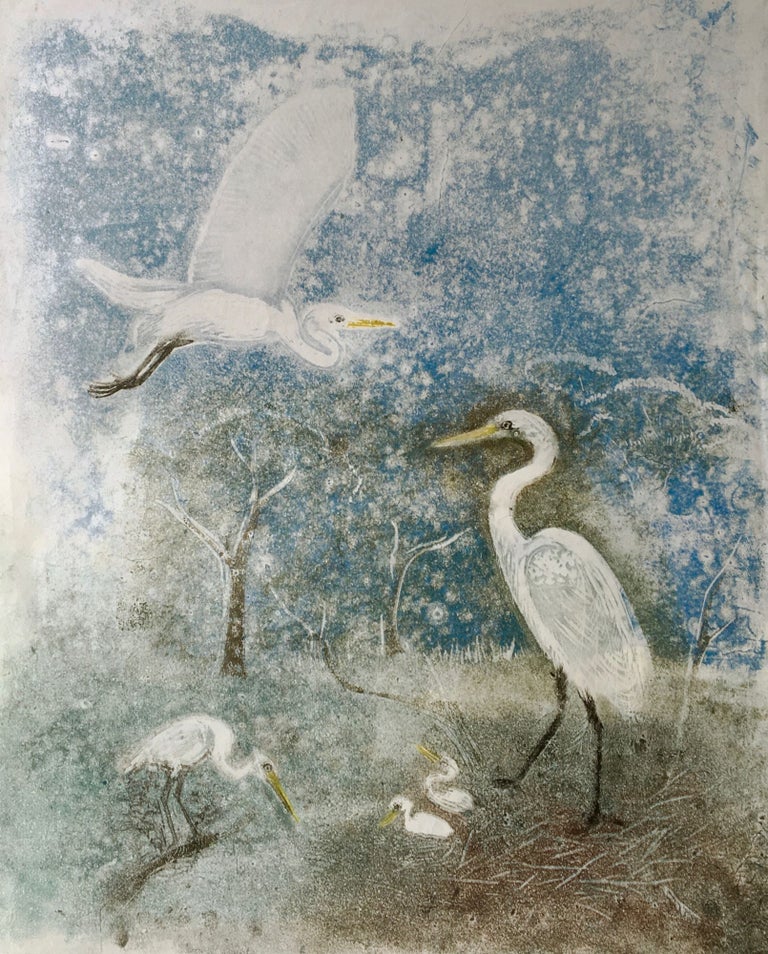 Item #5297 Great Eastern Egrets and Nest. Joyce Meier.