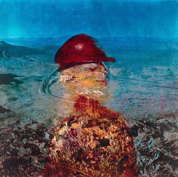 Item #5299 Landscape - Miner With Red Helmet 1973. Sidney Nolan.