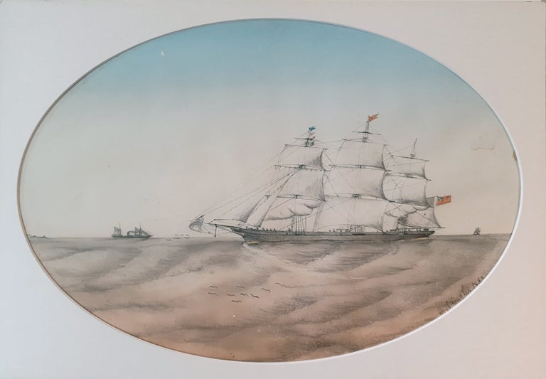Item #5457 The Clipper Blue Jacket at Sea 1869. Hugh Hughes.