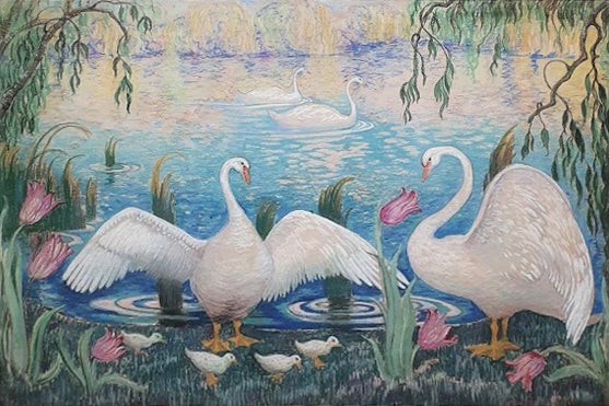 Item #5522 Swans on the Lake. Norman Lloyd.