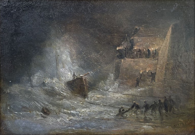 Item #5537 Salvaging a Wrecked Ship at Night. John Skinner Prout.
