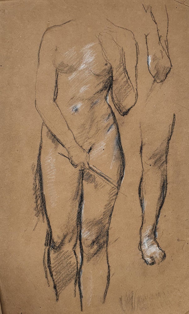 Item #5574 Studies Female Nude Holding a Stick. William Linnell.