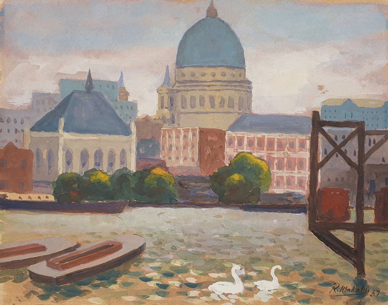 Item #5633 St Paul's from the South Bank, London 1957. Roland Wakelin.