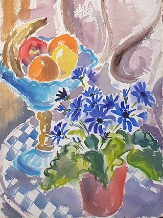 Item #5636 Cornflowers and Fruit. Nada Hunter