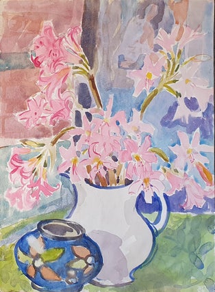 Item #5648 Pink Ladies in White Jug. Nada Hunter