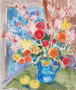 Item #5656 Still life with Apples and Blue Jug. Nada Hunter
