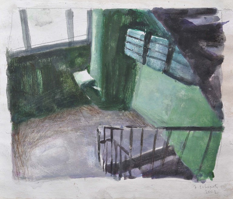 Item #5682 Staircase with Mail boxes and Smokers Seat 2002. Anja Tchepets.