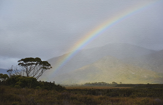 Item #5747 Rainbow at Melaleuca, Tasmania, 6 day hike 2019. Peter Brown