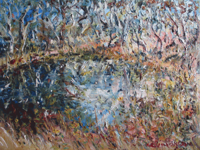 Item #577 Reflections in Waterhole with Ducks. Celia Perceval.