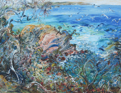 Item #581 Seagulls above the Cliff at Twofold Bay. Celia Perceval.