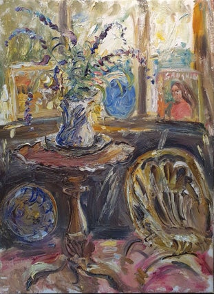 Item #5882 Interior, Gauguin Book and Flowers. Celia Perceval