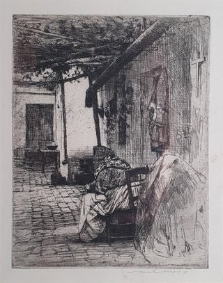 Item #5947 Old Woman Sitting in a Courtyard 1914. Mortimer Menpes