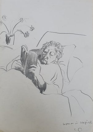 Item #6483 Woman in Hospital Reading c1980. Celia Perceval Drawings