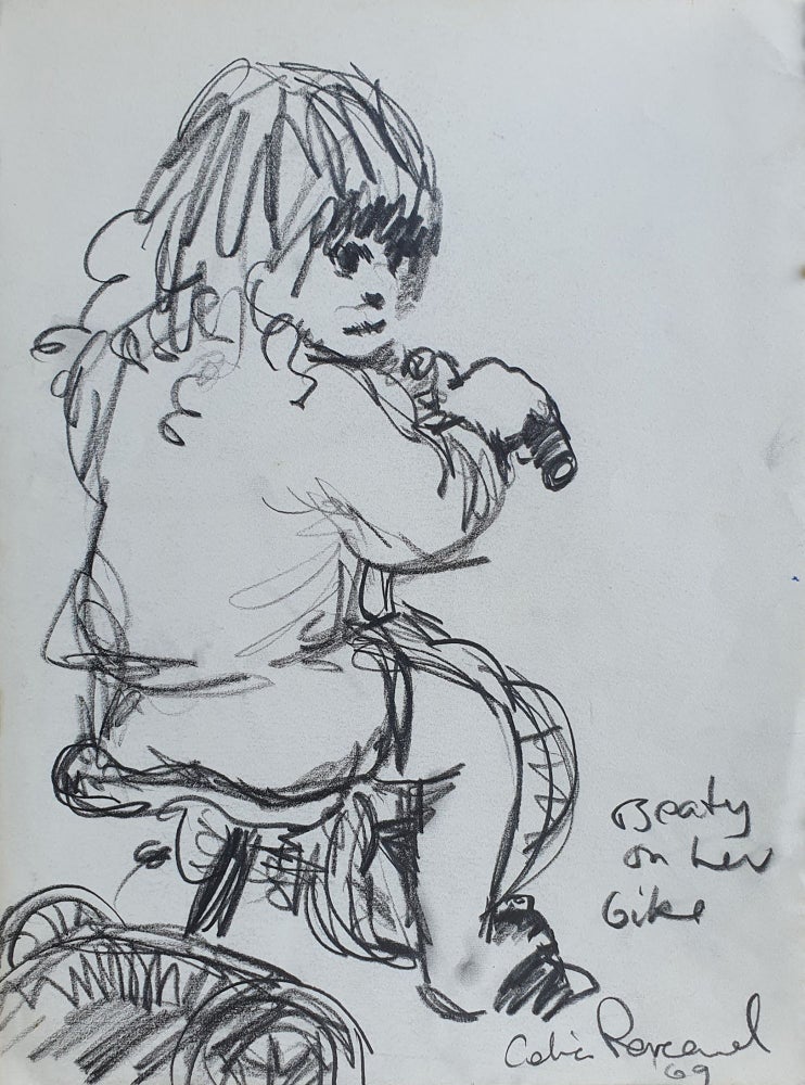 Item #6586 Beaty On Her Bike 1969. Celia Perceval.