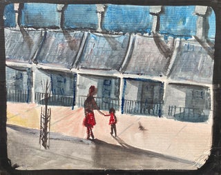 Item #6814 Streetscape with Figures and Cat c1953. Charles Blackman