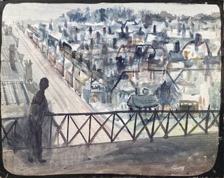 Item #6815 Figure Overlooking Streetscape c1952. Charles Blackman