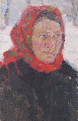 Item #722 The Red Scarf c1955. Petr Smukrovich.