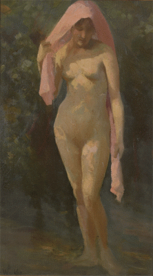 Item #826 Standing Female Nude with a Pink Scarf. Leslie Wilkie.