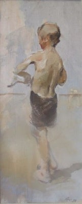 Item #913 Oil Sketch; Young Boy at the Seaside 1959. Anatoli Golovastov.