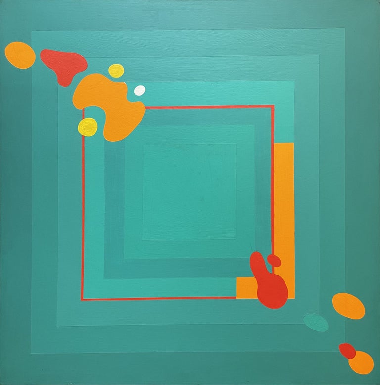 Item #963 Study in Green Shades with Orange and Red Shapes 1965-70. Clifford Bayliss.