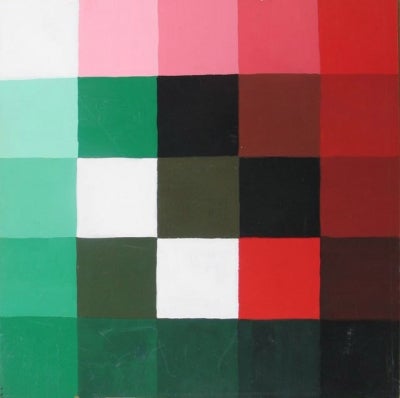 Item #969 Colour Study in Black, White, Reds and Greens 1970. Clifford Bayliss.